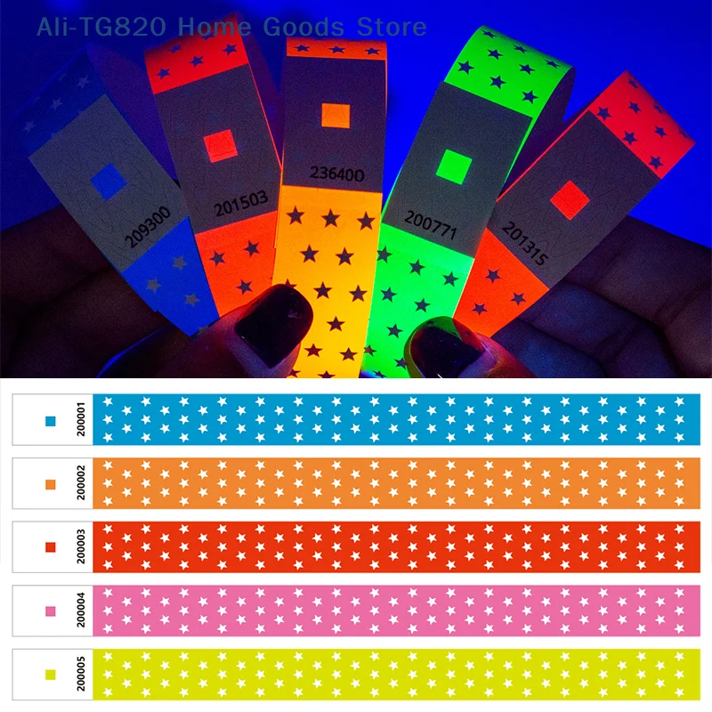

[TG820]50/100pcs Neon Star Paper Wristbands Tear-Proof Disposable Event Bracelets For Concerts, Festivals, Parties, Holidays