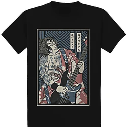 日本のサムライギターTシャツ,男性用,黒の半袖Tシャツ,男性用大型Tシャツ