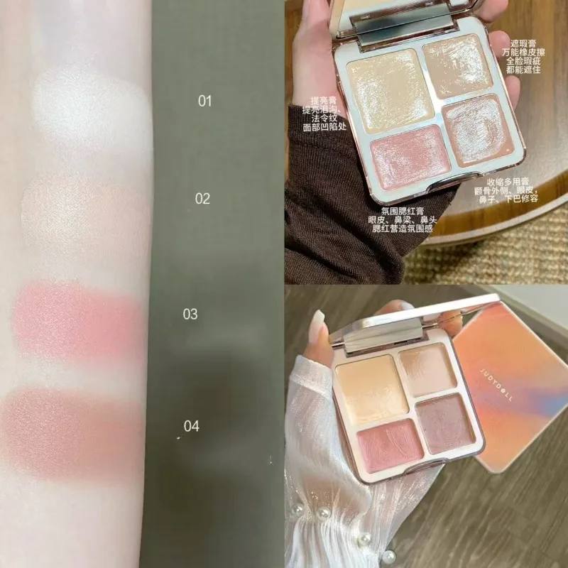 JUDYDOLL Good Glow All-in-One Face Palette Cream Matte Highlighter & Contour,Natural Brightening & Shading Iluminadoras