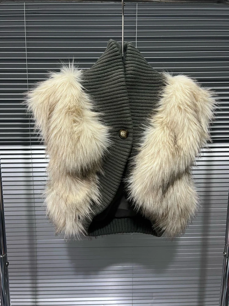 Sexy Fluffy Faux Fur Knitted Sleeveless Vests for Women Cropped Jackets 2026 Fashion Autumn Winter Tops Furry Cropped Waistcoat