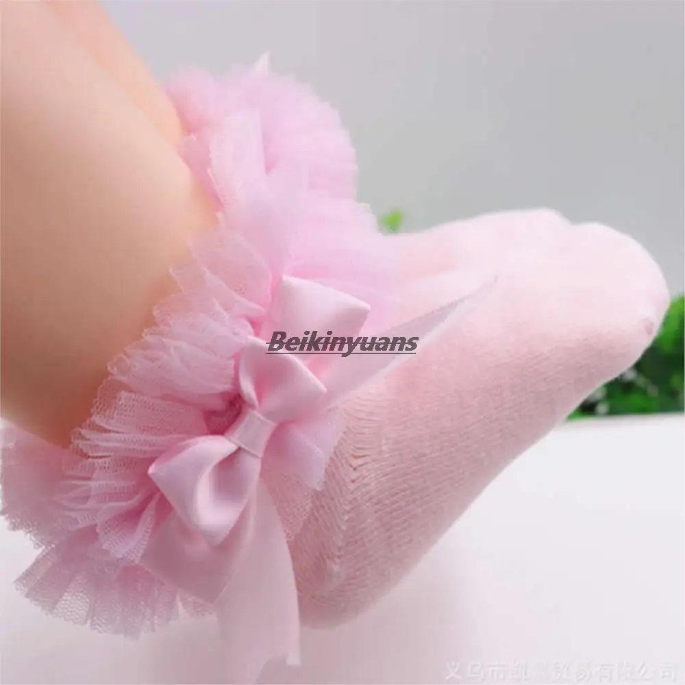 Infant Toddler Baby sock Girls Kids Princess Bowknot Lace Floral Short Socks Cotton Ruffle Frilly Trim Ankle Socks