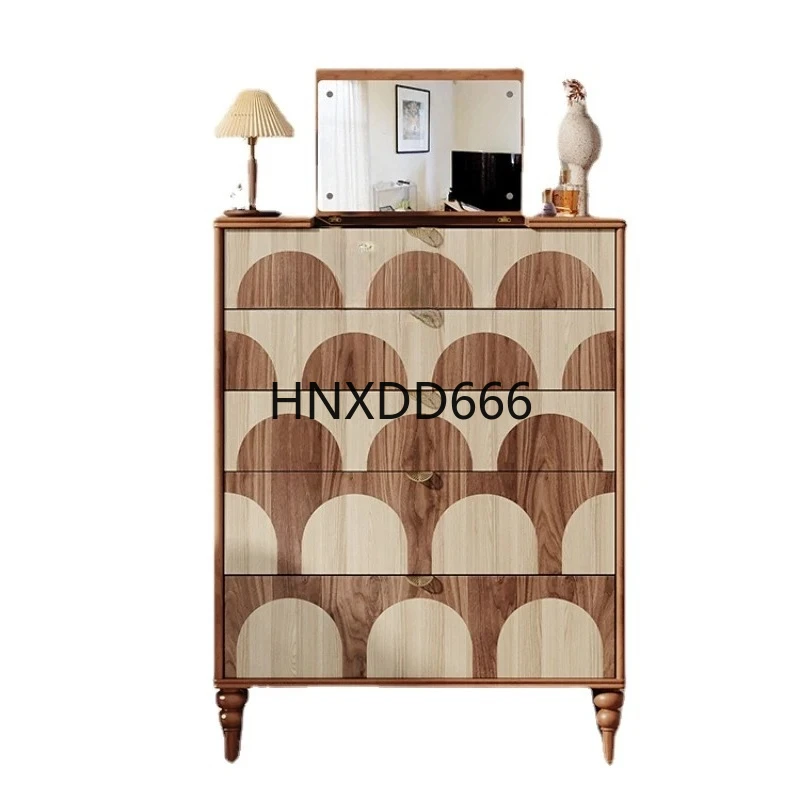 

French Retro Bedroom Chest of Drawers Dresser Integrated Multifunctional Locker with Mirror