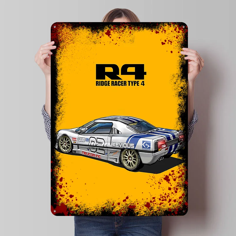 Ridge Racer Type 4 Car Printed Poster Customized Retro Wall Art Vintage Metal Tin Signs for Modern Home Decoration Ornaments