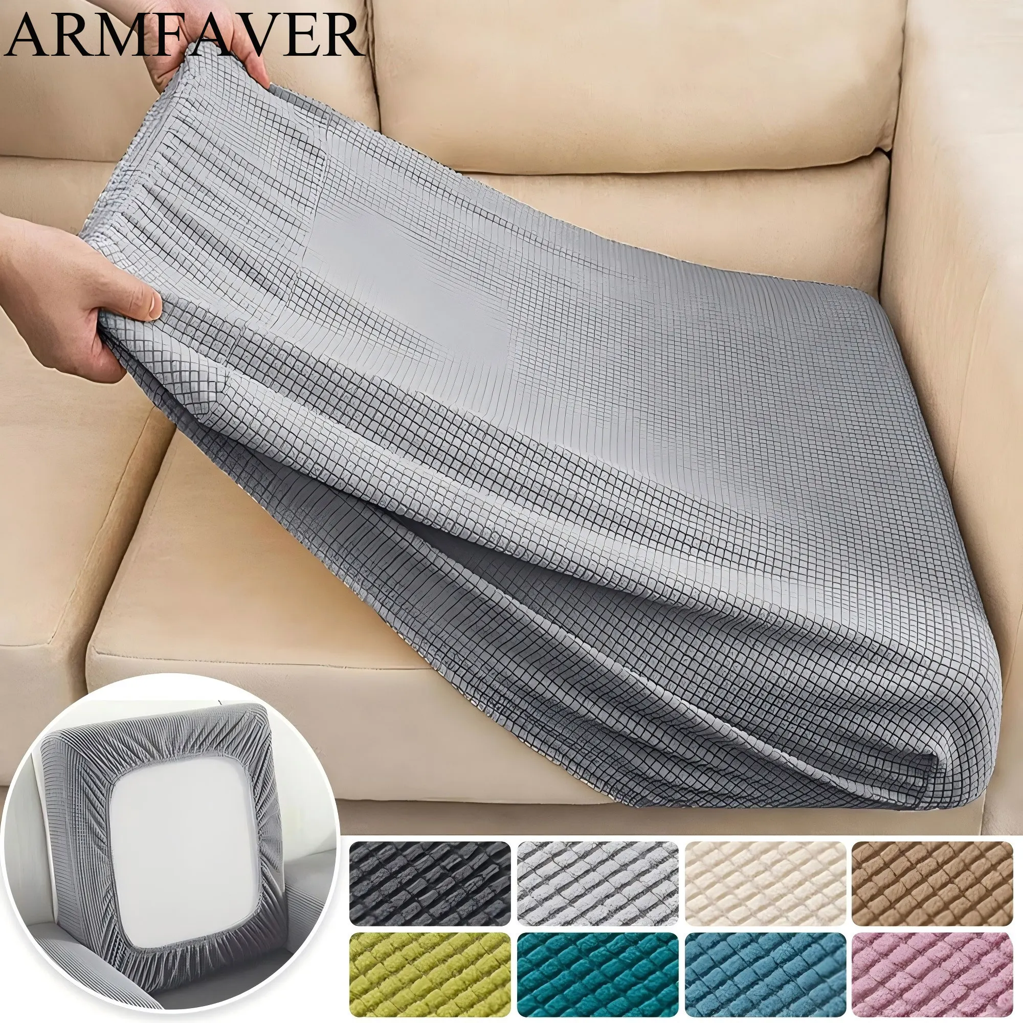 Image of ARMFAVER Jacquard-Sofabezüge, weich, einfarbig, für Sofa, Sitz, Couch, L-förmiger Sitzbezug, Schutz für Chaiselongue, Wohnzimmer, abnehmbar