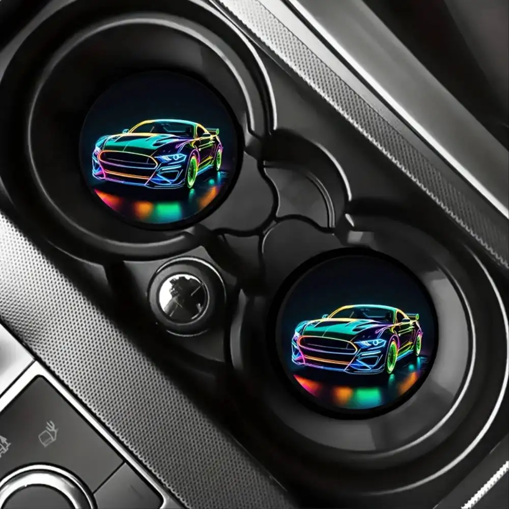 Glow-in-dark Black EVA Car Coasters Set Of 2. Anti-spill Scratch-resistant Fit Most Center Console Cup Holders.