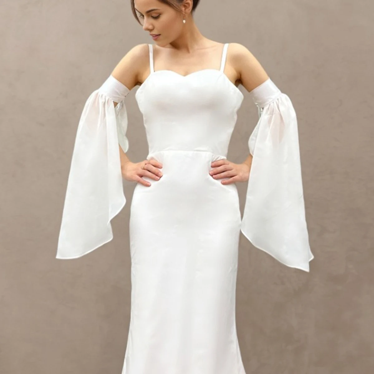 Mangas para mujer, mangas de protección solar europeas y americanas, elásticas, transpirables, desmontables, trompeta, desfile de moda, novias, mangas de verano