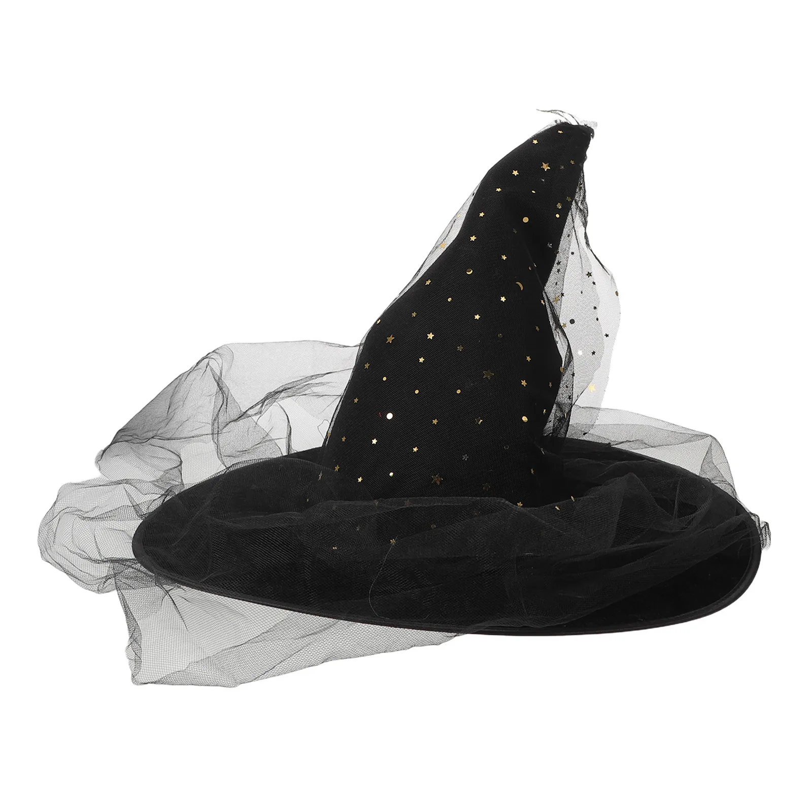 

Black Gothic Mesh Wizard Hat Adult Unisex Pointed Cone Big Brim For Halloween Carnival Party Cosplay Decor