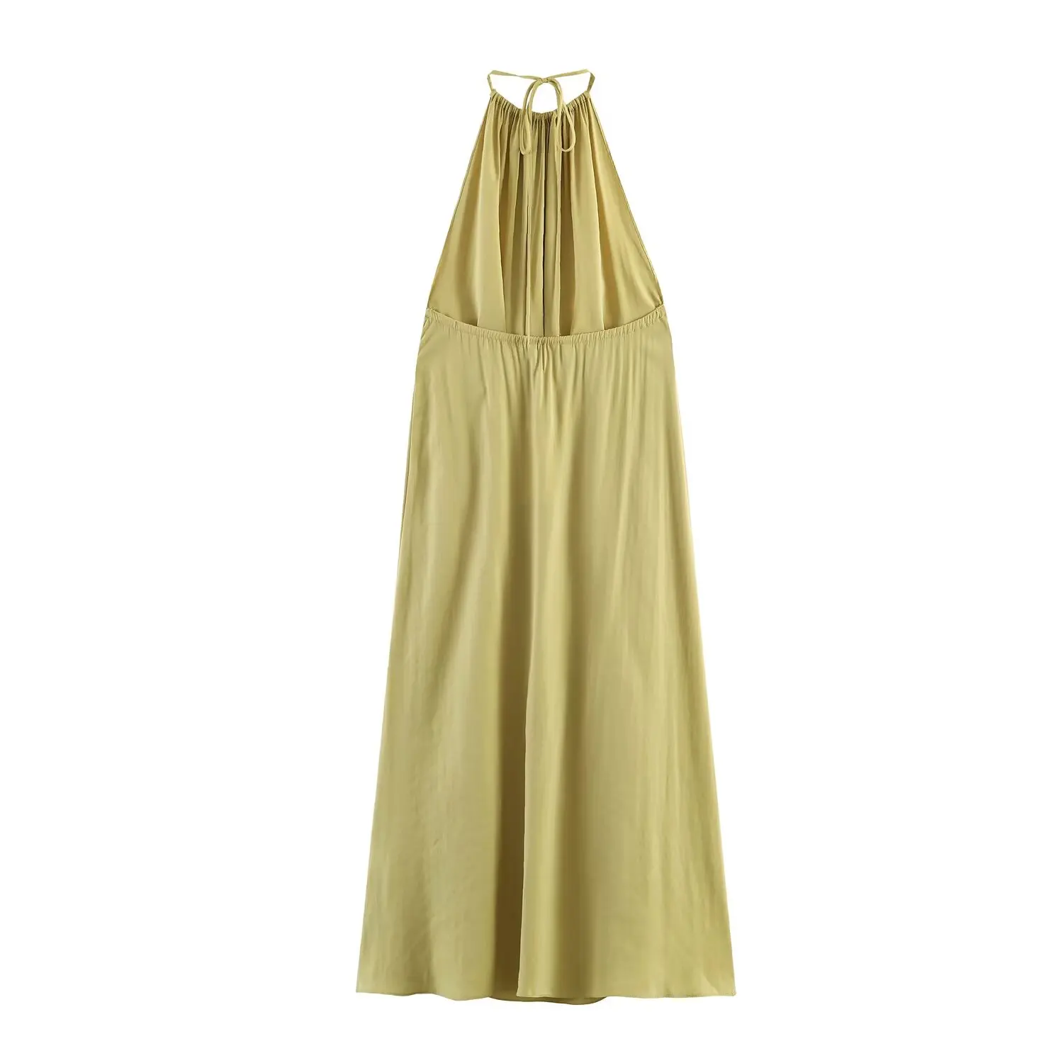 TFMLN Damen rückenfreies Neckholder-Maxikleid, elegantes, einfarbiges, lockeres Kleid mit Schnürung und Ärmeln, Sommer 2026, für Damen, Party, Abendrobe – Detail 5
