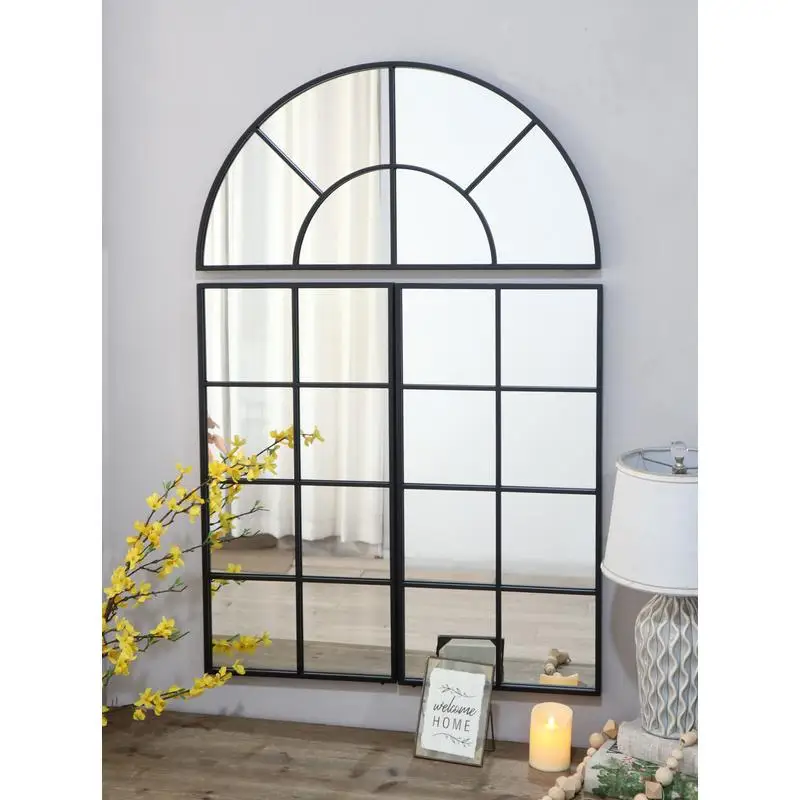 Large Arched Wall Mirror with Triple Sections, 30in x 45in - Elegant Multi-Panel Design for Home Decor