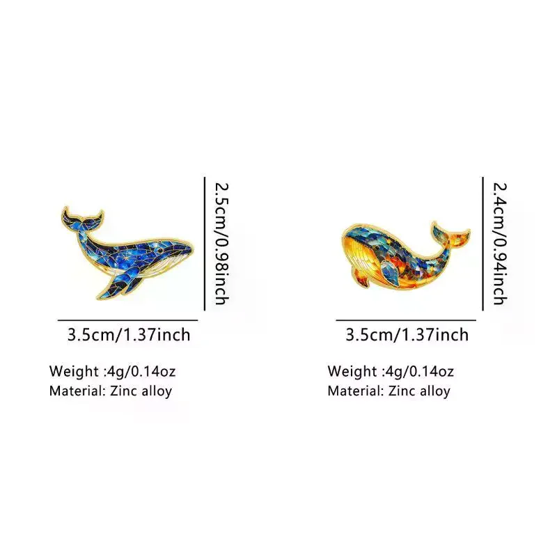 Enamel Whale Brooch Pins Colorful Mosaic Pattern Golden Edge Trim For Backpack Jackets Ocean Lover Gifts