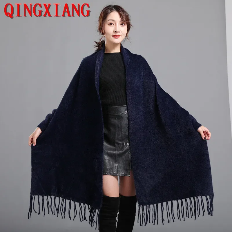 9 Color 680g Women Thicken Poncho Capes Faux Mink Velvet Cardigan Warm Big Pendulum Loose Long Batwing Sleeves Coat Tassel Cloak