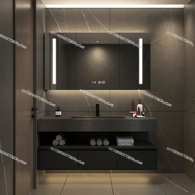 Light Luxury Rock Slab Integrated Basin Bathroom Cabinet Modern and Simple Bathroom Washbasin Sink Cabinet Washbasin