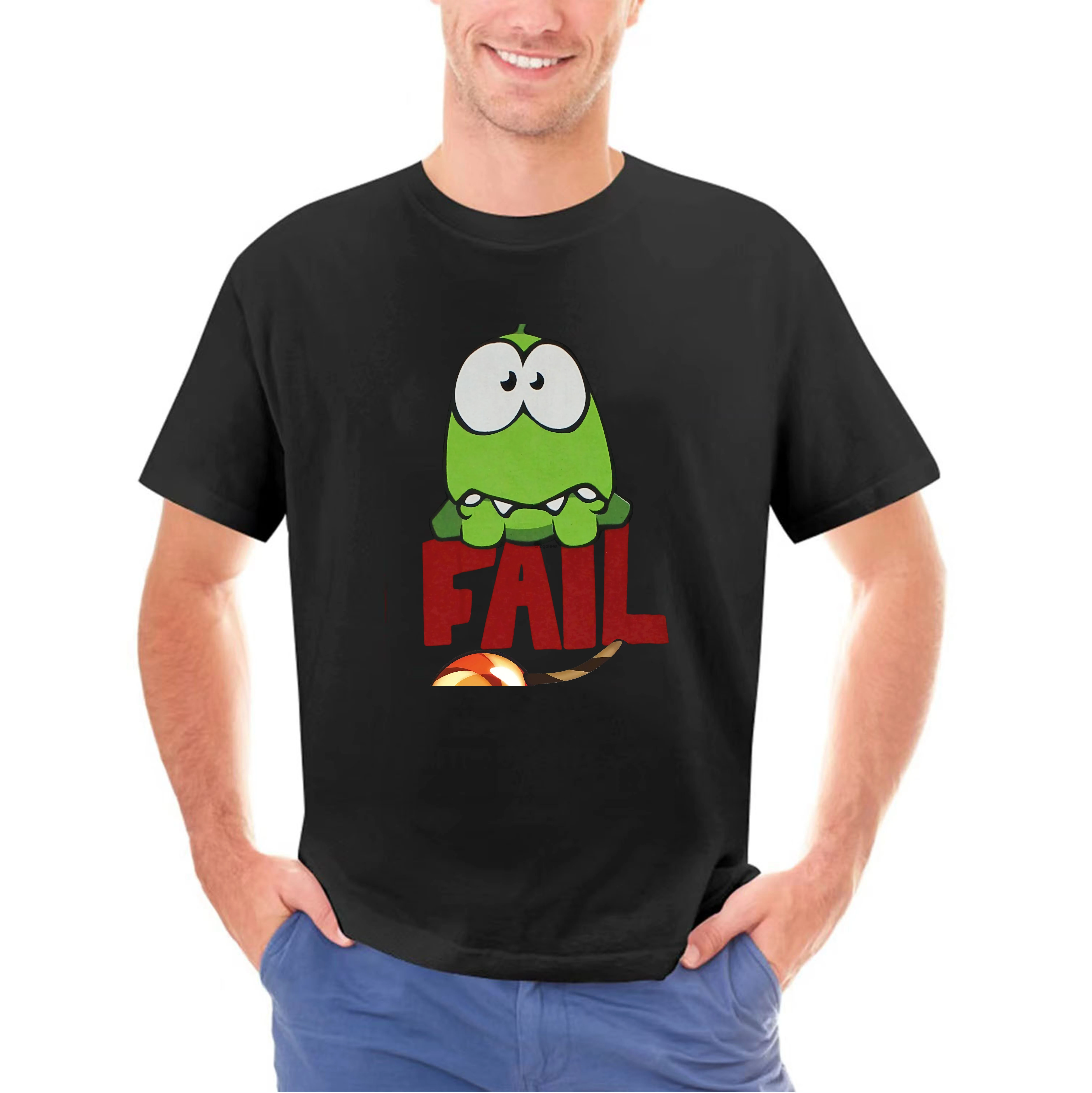 Juniors Black ZeptoLab Puzzle Video Game Cut the Rope Fail Om Nom T-shirt Tee