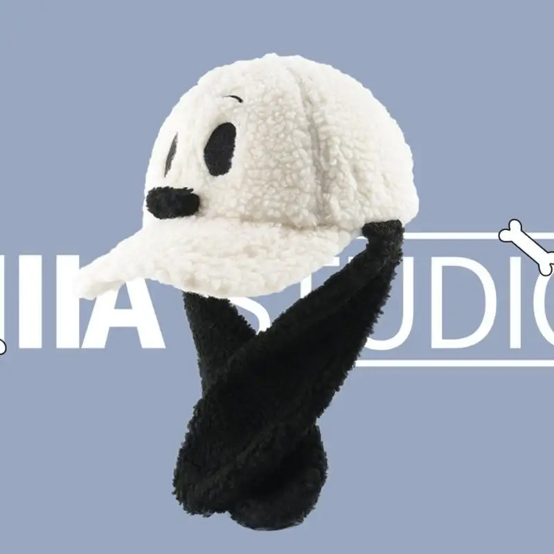 

39BD Punk Baseball Cap for Girls Long Ears Dog Hat Fleece Puppy Warm Dad Hats