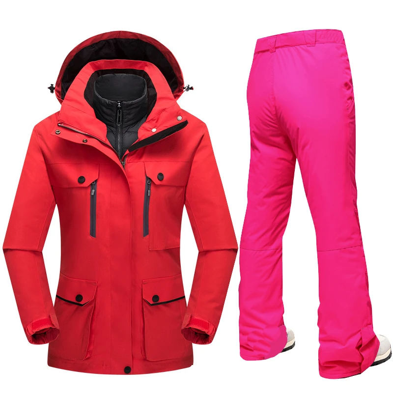 Winter Women Ski Suit Thick Warm Down Jacket and Strap Pants for Women Waterproof Skiing and Snowboarding Suits Female Snow Coat