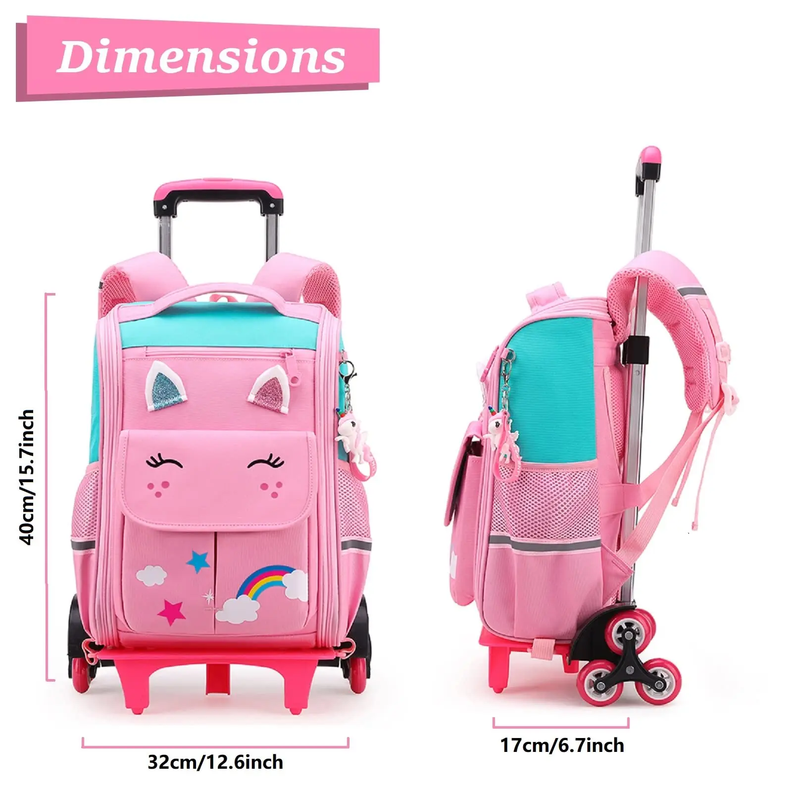 School Trolley Backpack 14 Inch Trolley Backpacks with 6 Wheels for Girls Detachable Elementary Wheeled Backpack for School