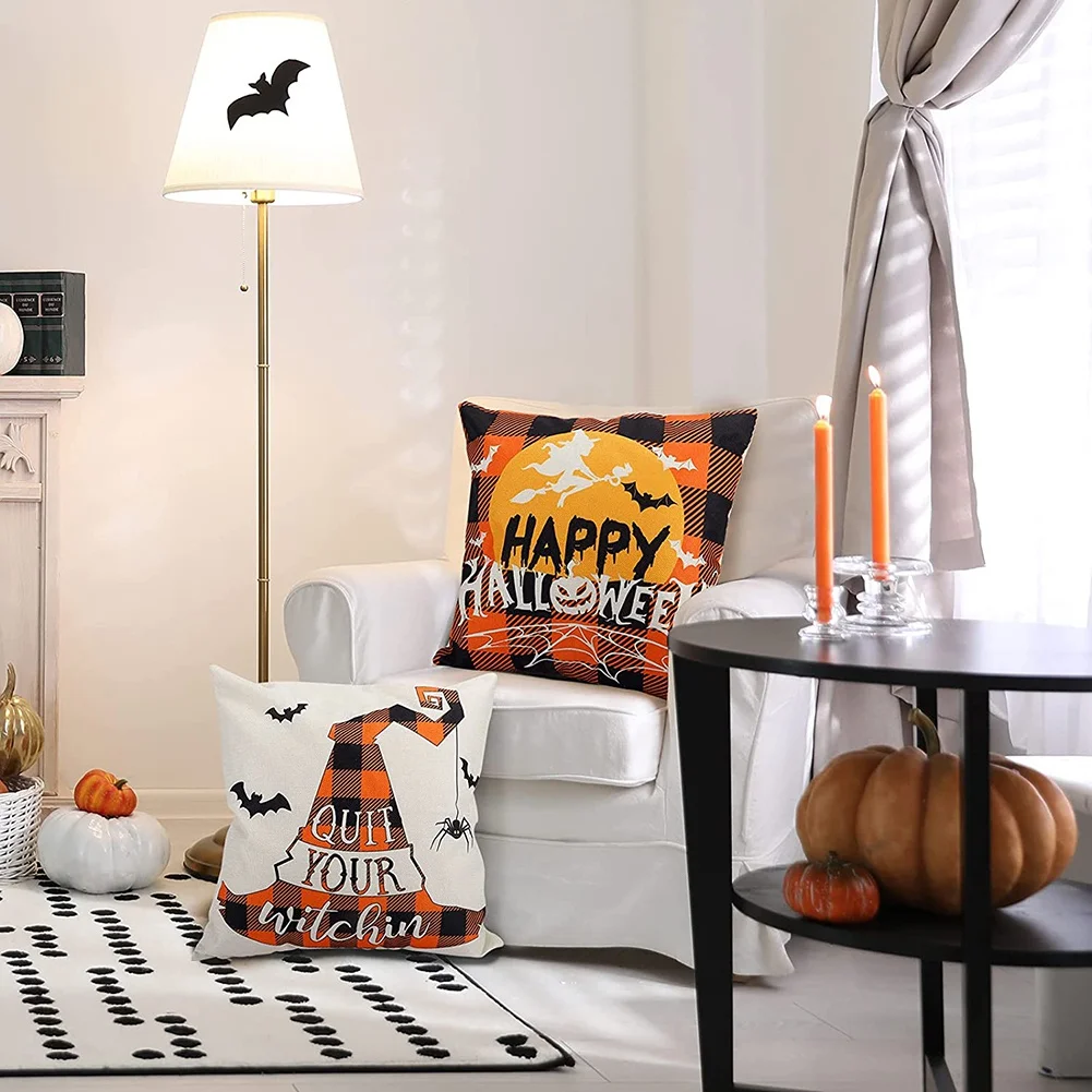 Halloween Pillow Covers 18X18 Set of 4 Pillowcase Holiday Halloween Decoration Throw Pillow Covers for Sofa Decor