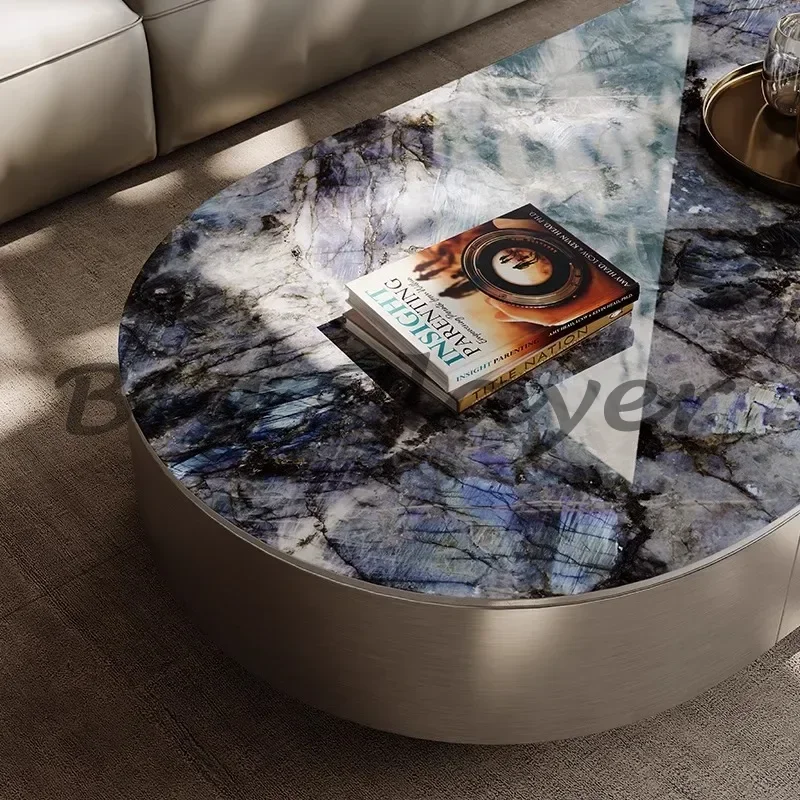 Italian Light Luxury Oval Rock Slab Coffee Table Living Room Home 2024 New Modern Simple High-end Design Tea