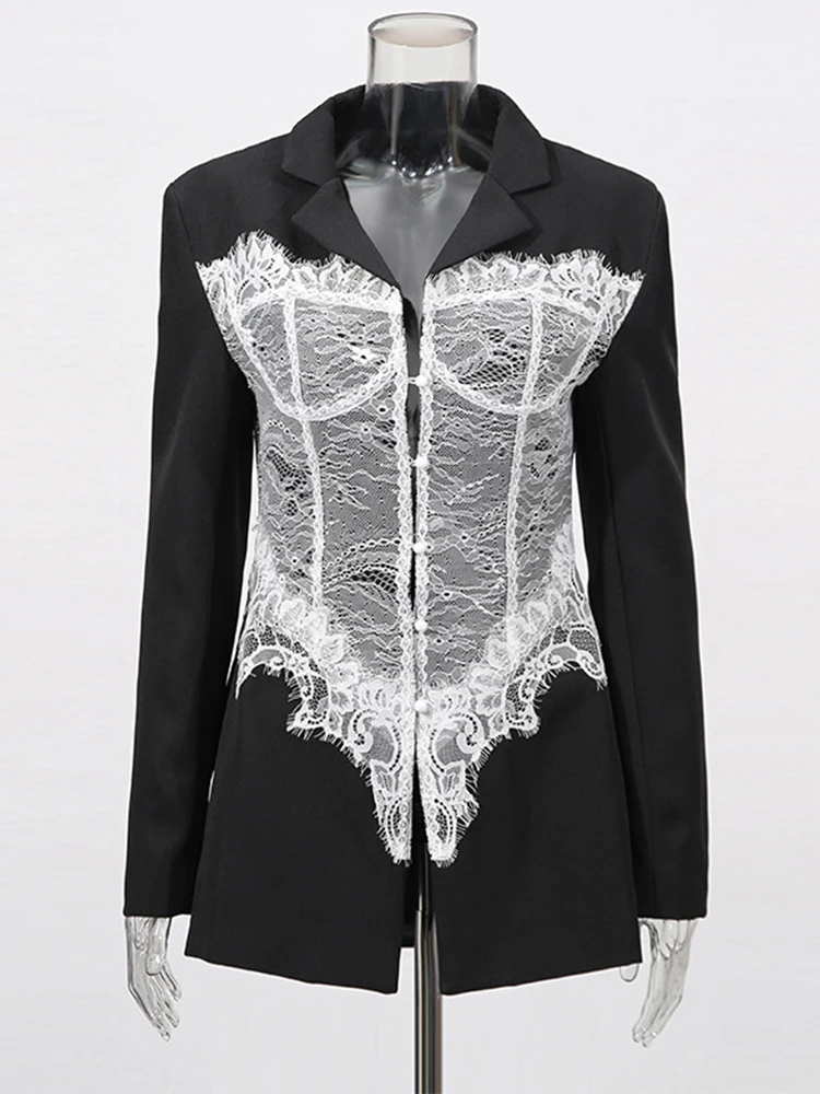 Trendix Fashion Blazer Renda Wanita 2025 Musim Dingin Kerah V Dalam Lengan Panjang Cardigan Jaket Pesta Klub Pinggang Tinggi Seksi Elegan Blazer