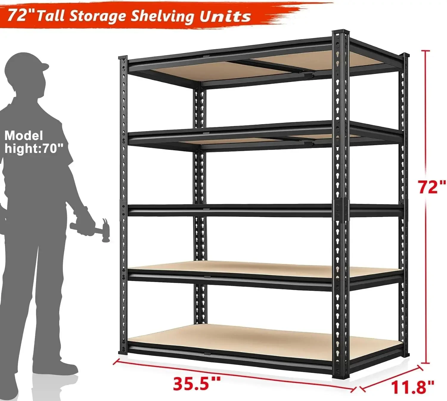 72 "Garage Rekken Zware Opslag Planken 2000LBS Garage Planken 5 Tier Metalen Opslag Rekken Verstelbare Garage