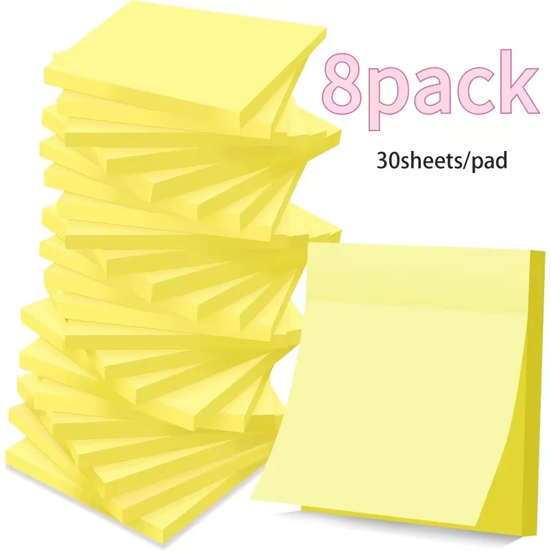 8 Packs Yellow Sticky Notes 3x3 Adhesive Paper Adhesive Pad Washable Removable Self-adhesive Pad Post On Homes Offices Laptops