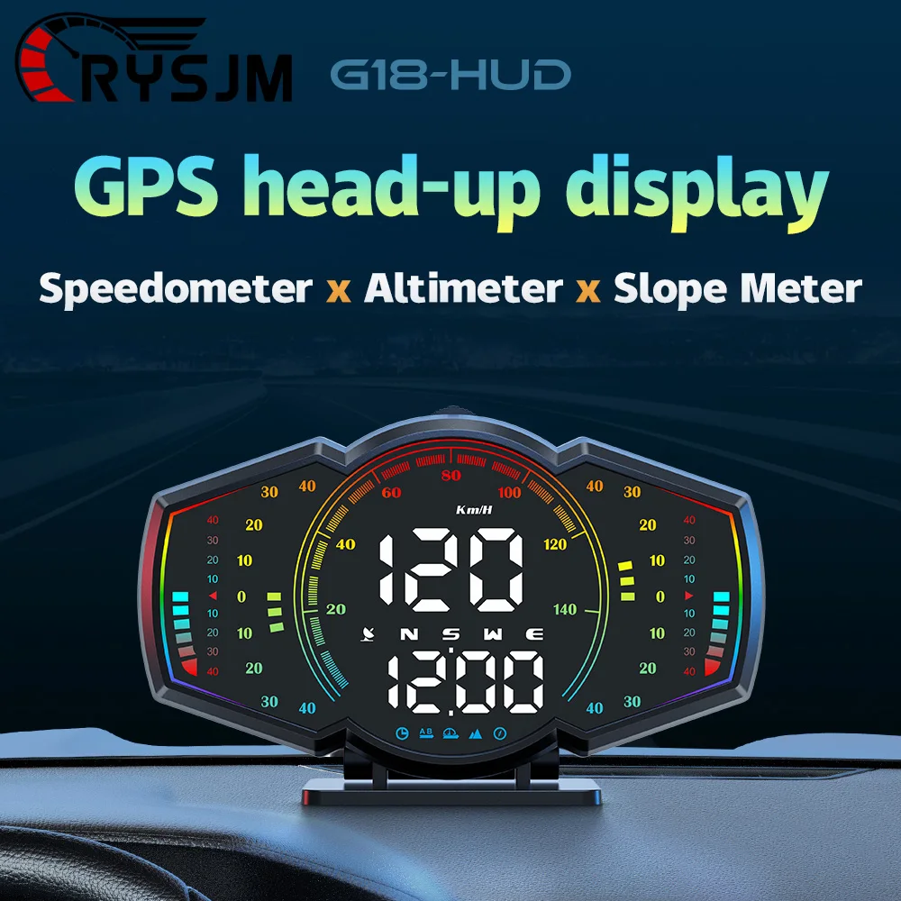 G18 Head Up Display GPS HUD Display Digital Speedometer Altimeter Slope Meter MPH Multi-Function Direction Gradiometer for Car