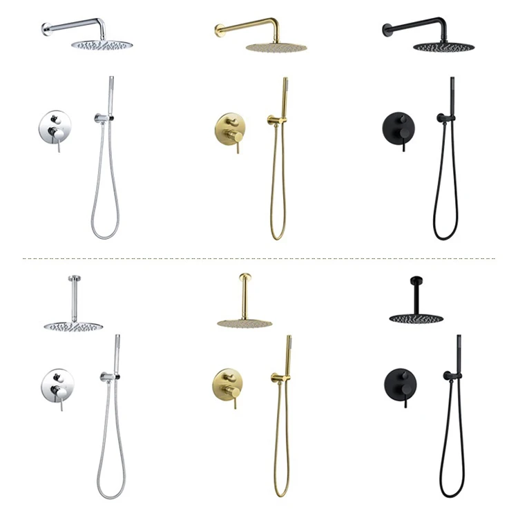 

Насадка для тропического душа в стене Скрытый душевой набор Система ванной комнаты Латунный круглый большой верхний смеситель Rainfall Скрытый золотой черный или хром