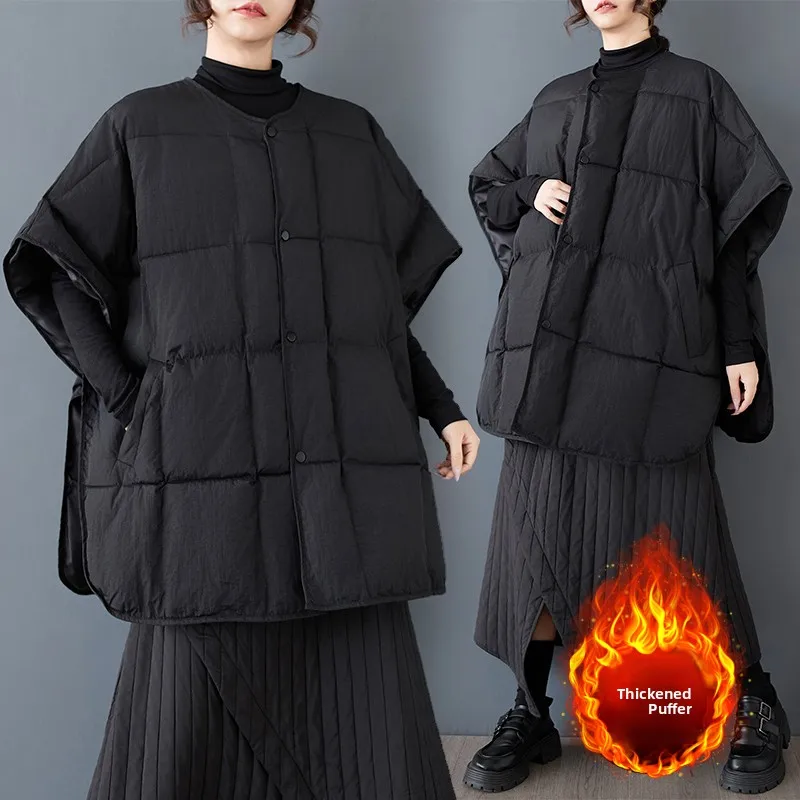 

Жилет-плащ с хлопковым наполнителем в стиле ретро, Гонконг, большие размеры, женская модная круглая теплая верхняя одежда средней длины