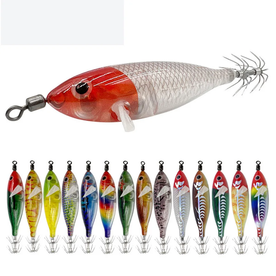 Señuelo Luminoso Artificial de Madera para Calamar, Sepia y Pescado, Cebo para Pulpo, Anzuelo para Calamar de Agua Salada, Artículos de Pesca