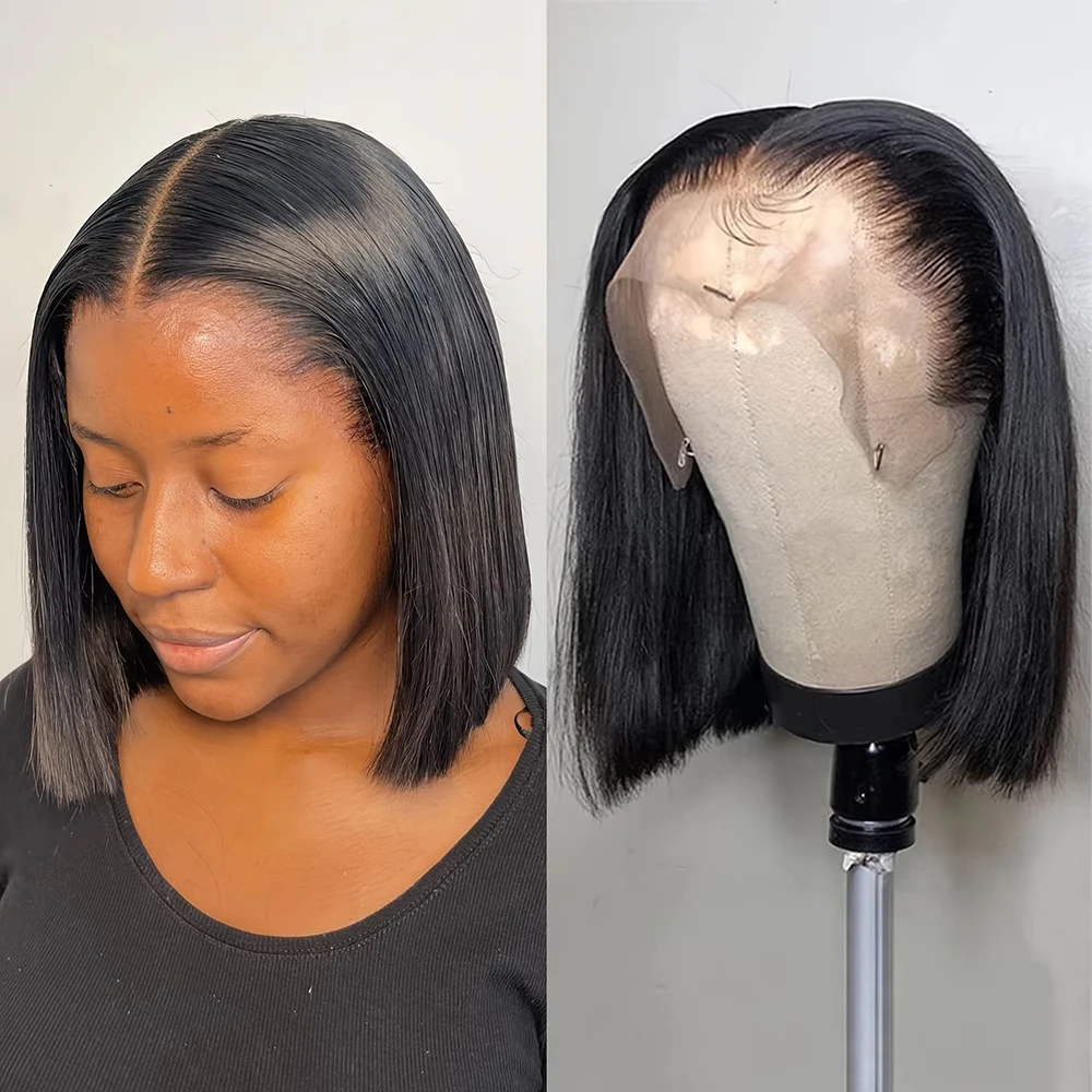 

14 16 inch Short Straight Bob Wig 100% Human Hair 13x4 Hd Lace Front Wig 200% Density Natural Black Straight Bob Human Hair Wig