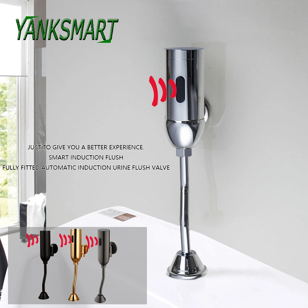 YANKSMART Bathroom Sensor Urinal Bath Chrome & Black Toilet Automatic Urinal Flusher Instruction Valve Wall Mounted Touch Faucet