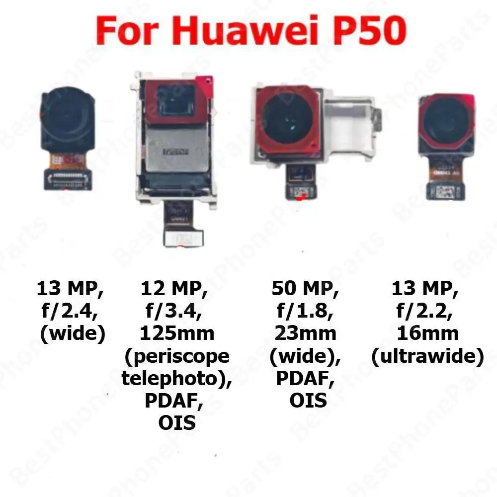 

Камера для Huawei P50, задняя часть спереди, передняя часть, задняя камера для селфи, модуль, запасные части для мобильного телефона