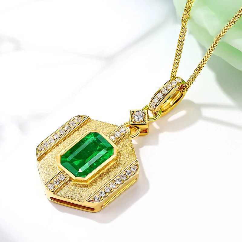 FoydjewItalian Vintage Jewelry Golden Green Zircon Necklaces Medieval Style Artificial Zambia Emerald Pendant Necklace For Women