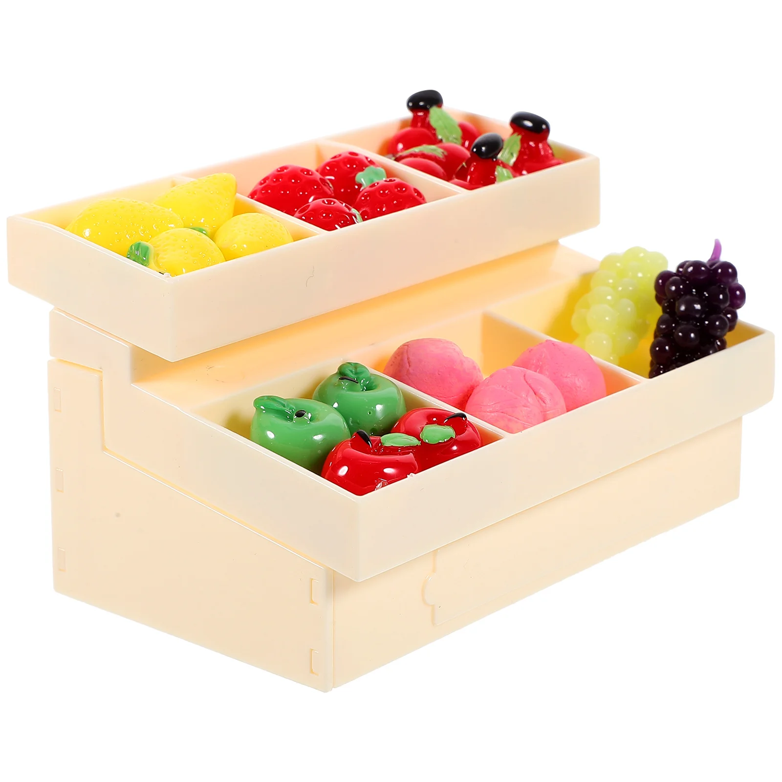 Mini Fruits Display Rack Beige Miniature Supermarket Shelf House Furniture Miniatures Kitchen Decor Electronic Toys