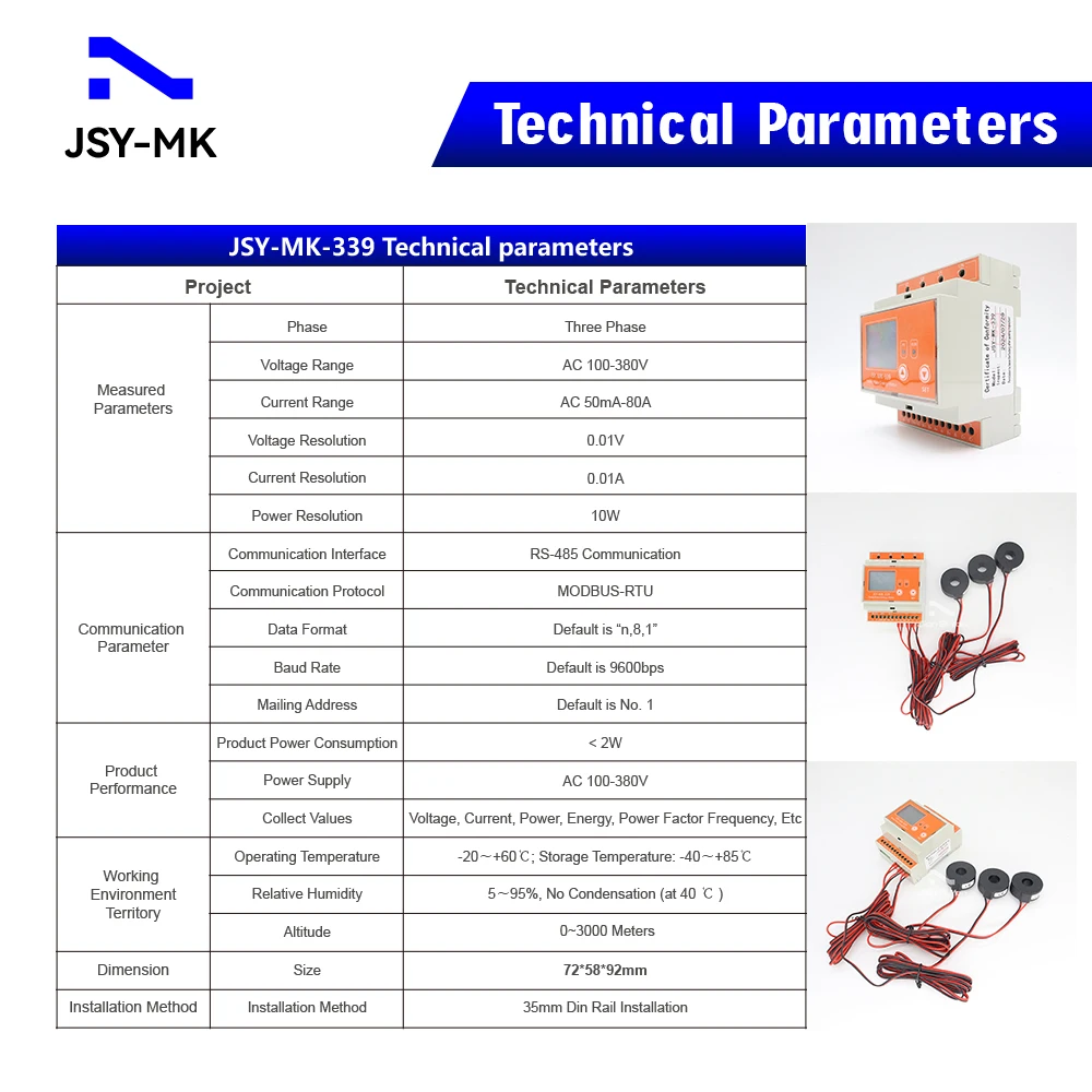 JSY-MK-339 RS485 80A 3P4W AC Smart Energy Meter Solar PV System Power Production Consumption Monitoring Meter