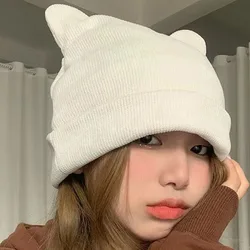 Cute Cat Ears Hats Women Skullies Beanies Hat For Men Autumn Winter Warm Caps Casual Corduroy Gray White Hip-hop Unisex Cap