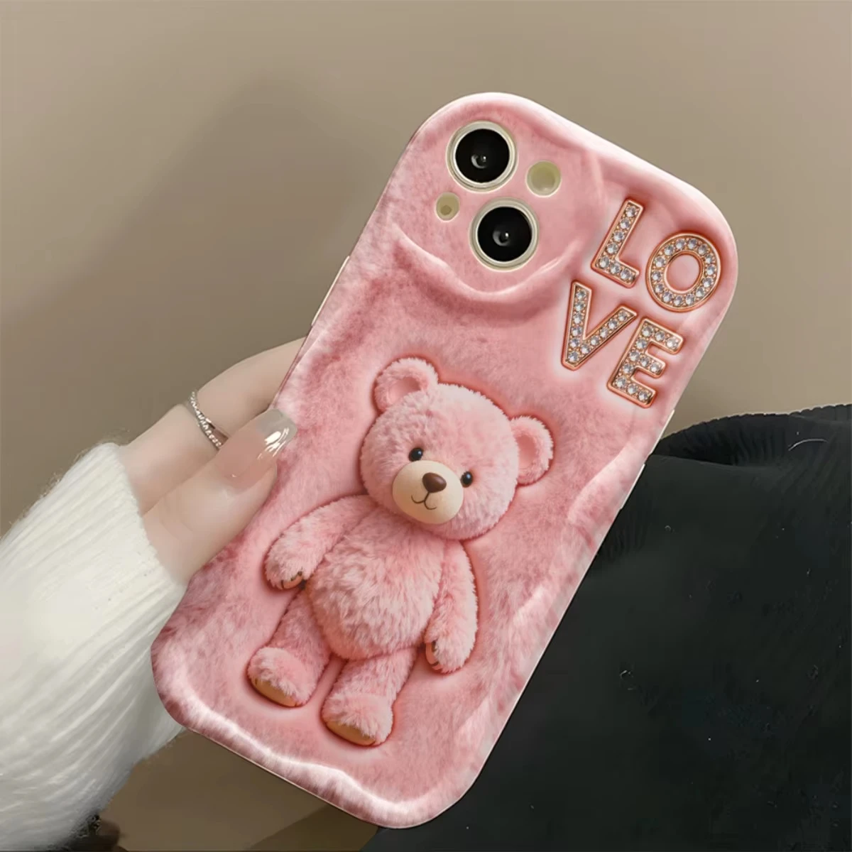 Cute Pink Teddy Bear & Love Phone Case for Xiaomi Redmi Note 15 14 13 12 11 Pro Plus 4G 5G 15C 14C 13C 12C 10 10C 9 9A 9C Cover view 3