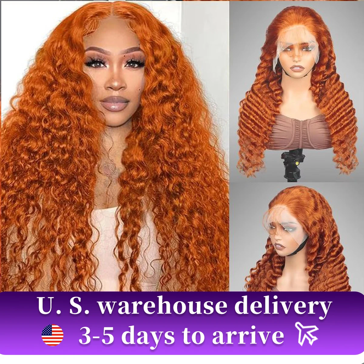 350# Orange Ginger Glueless Deep Wave HD 13x4 Lace Front Wigs Human Hair Curly Lace Frontal Wigs For Women