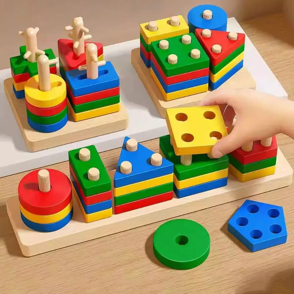 

Montessori Inspired Baby Sensory Toys Sorting Stacking Wooden Development Games Educational Gifts Puzzle Rainbow Blocks