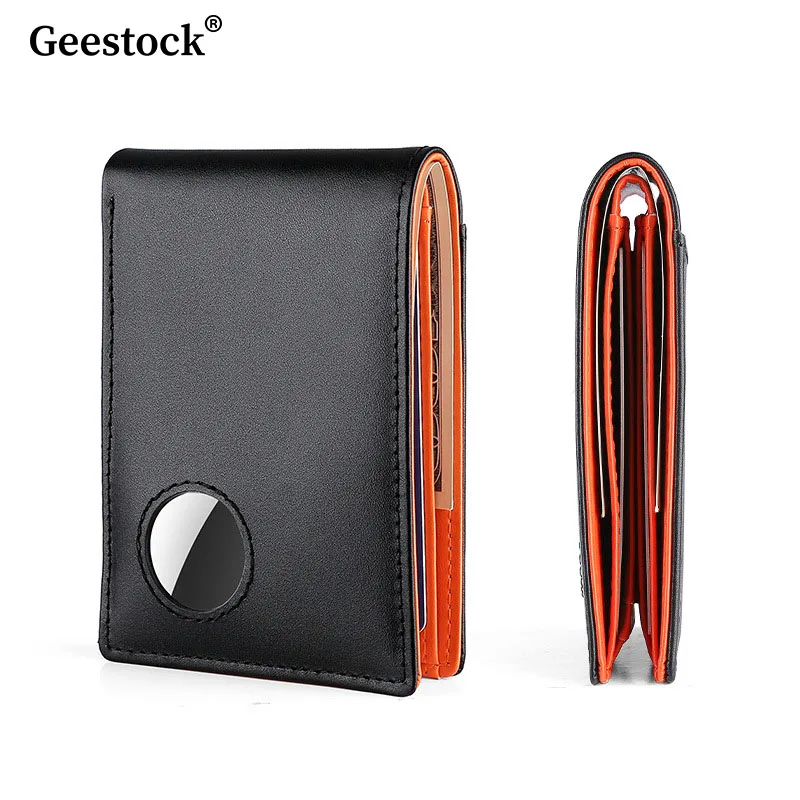 Geestock Airtag Wallet Men Retro Minimalist Rfid Blocking Wallet Card Holder Business Microfiber Synthetic Leather Thin Purse