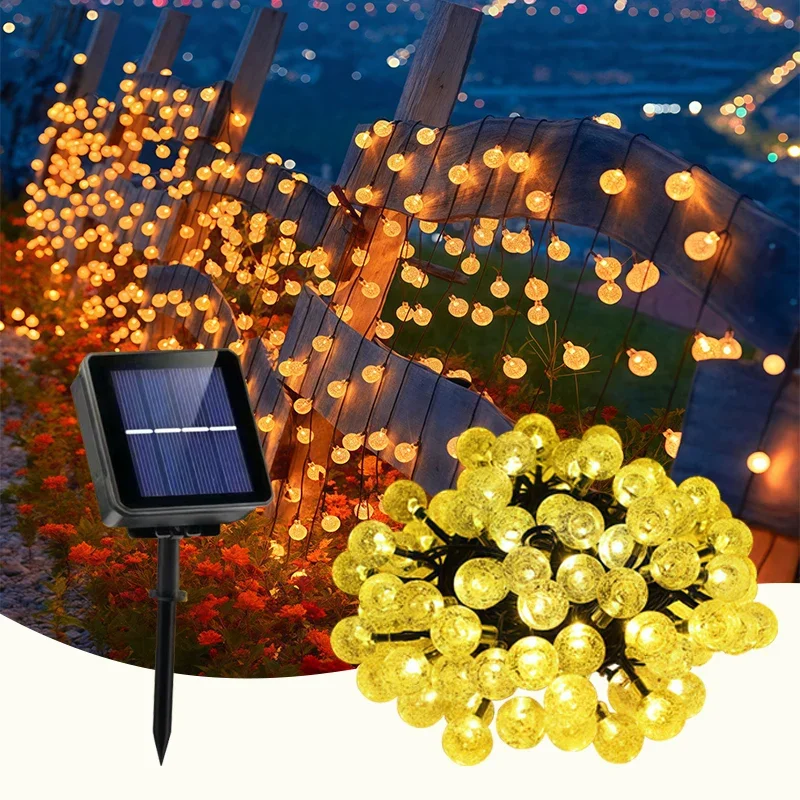 Solar Crystal Globe Ball Fairy Lamps 8 Modes String Lights Outdoor Waterproof Paito Lamps for Garden Party Decor