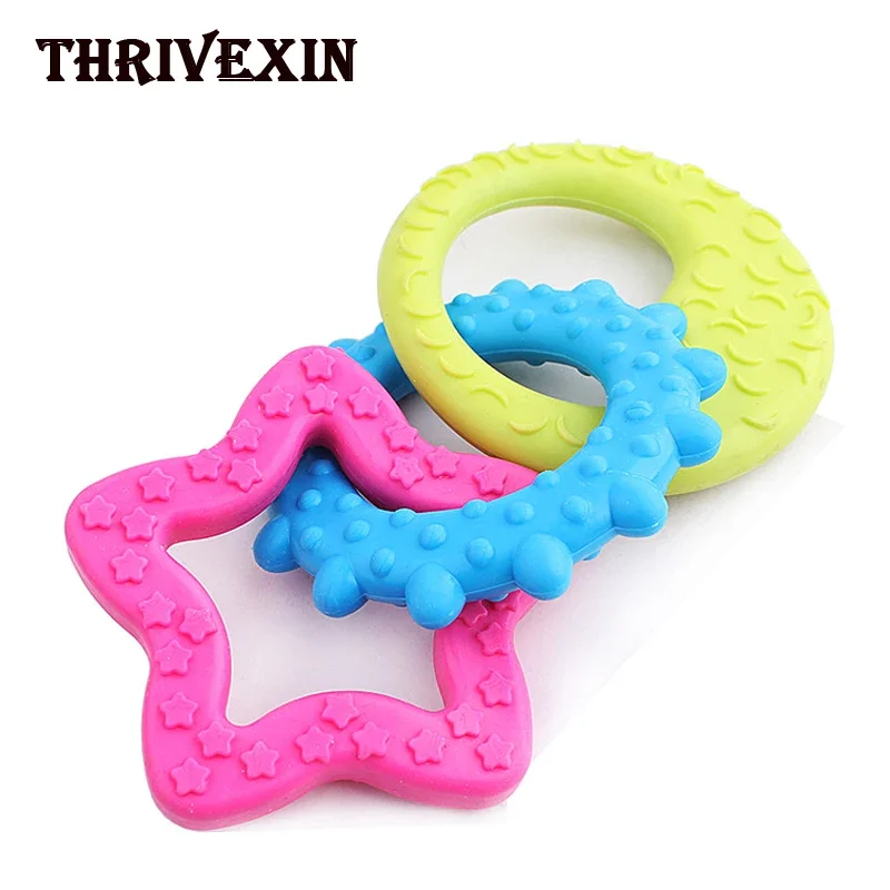 

Dog Tooth Chew Toy Rubber Molar Sun Moon Star Three Chain Toys Dogs Cats Training Bite Resistant Product Pet Supplies