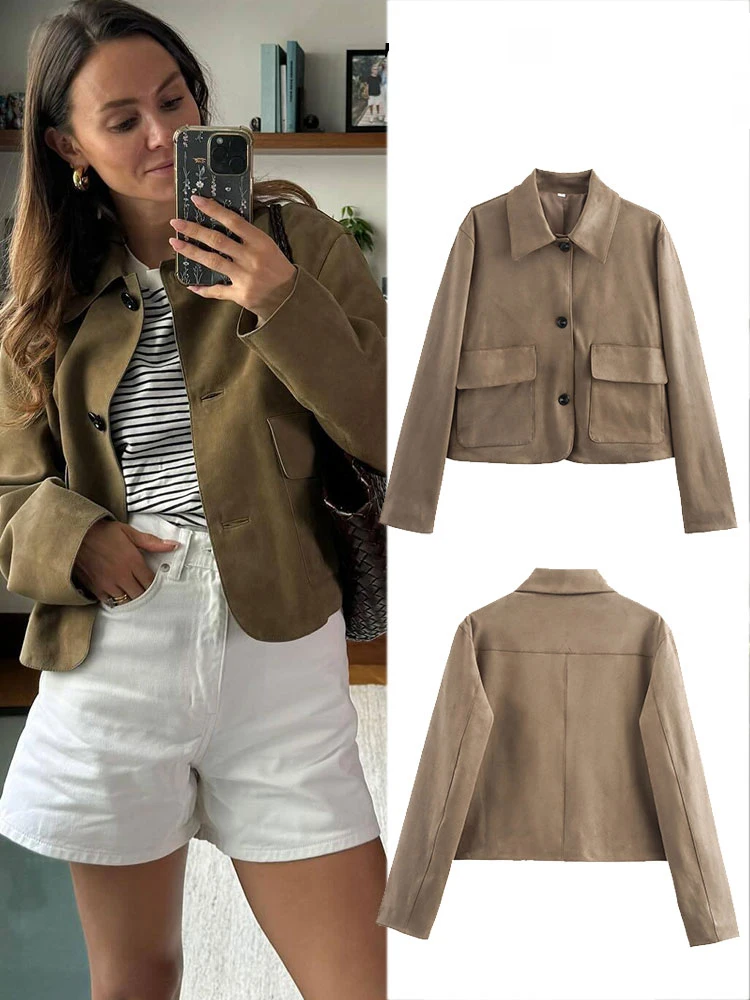 

HH 2025 Women's Winter Premium Street Jacket Retro Khaki Lapel LongSleeve Jacket Elegant Women's Button Decorated Pocket Top
