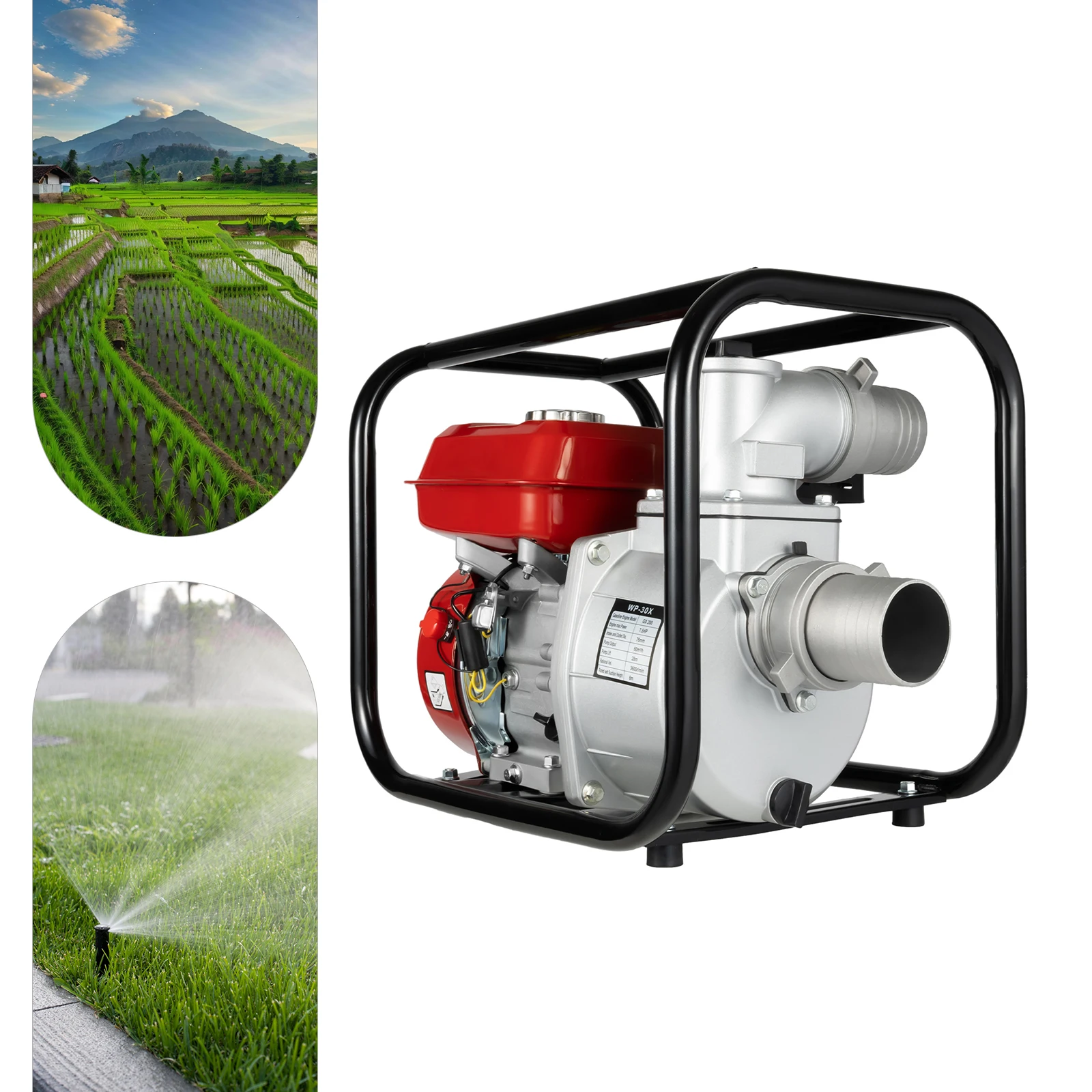 Irrigation Water Pump 7.5HP 196CC 4 Stroke Gasoline Pump 3 Inch Inlet Outlet 60m3/h Flow 91.86ft Lift for Agricultural Farm Drainage