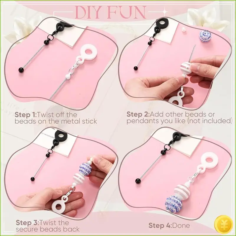 6 قطع من دلايات القش القابلة للخرز باللونين الأبيض والأسود، محولات سحرية من القش مطرزة يدويًا للأكواب المخصصة