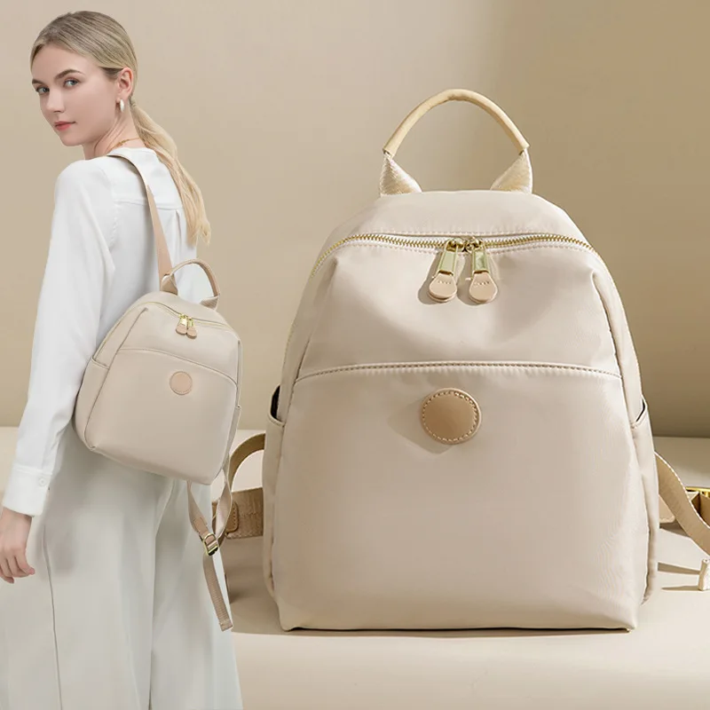 Women Oxford Backpack Round Front Emblem Water Resistant for Daily Travel Work Commuting C9167 with Carry Handle Casual Bag