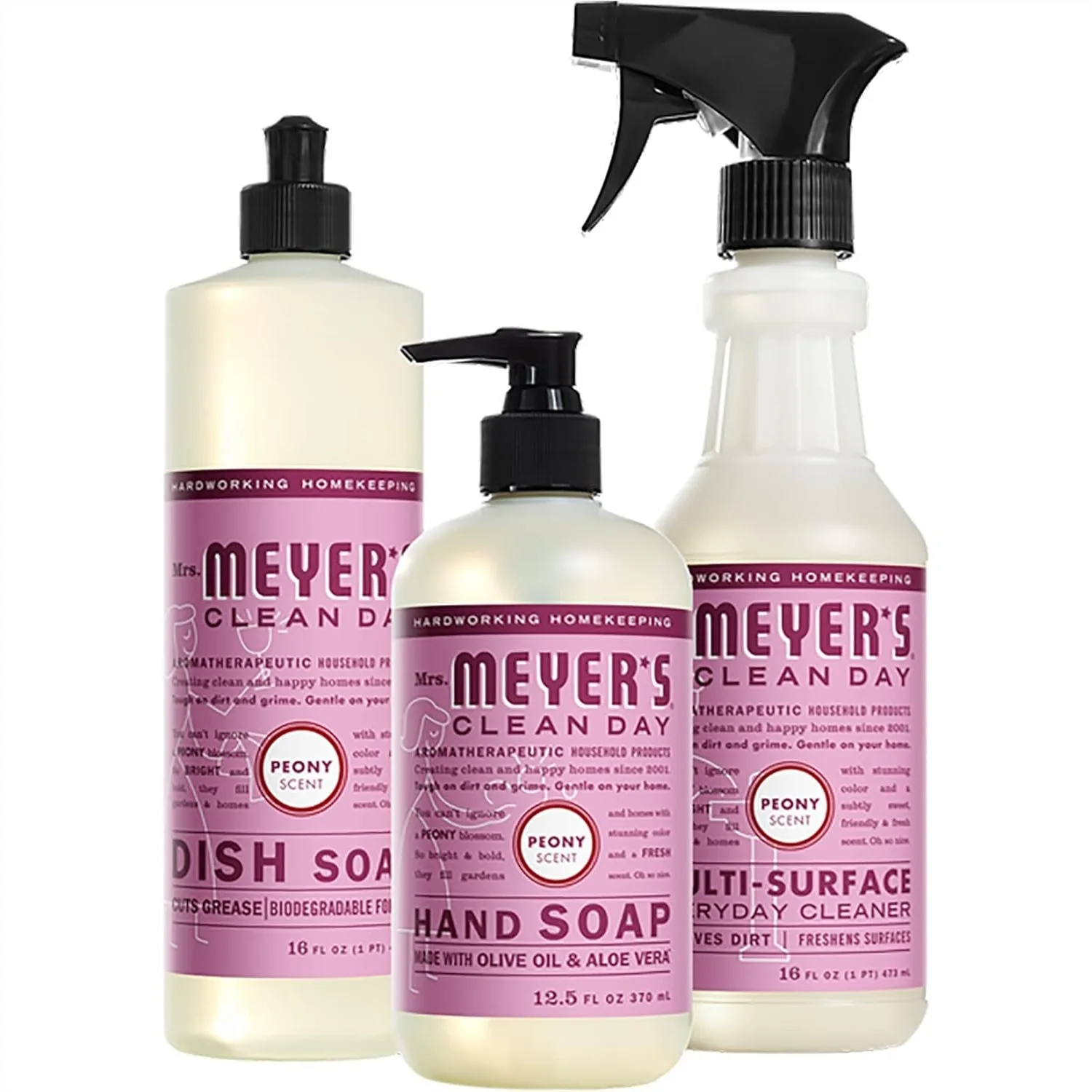

Kitchen Set with Dish Soap, Hand Soap, and Multi-Surface Cleaner, 3 Count Peony Scent