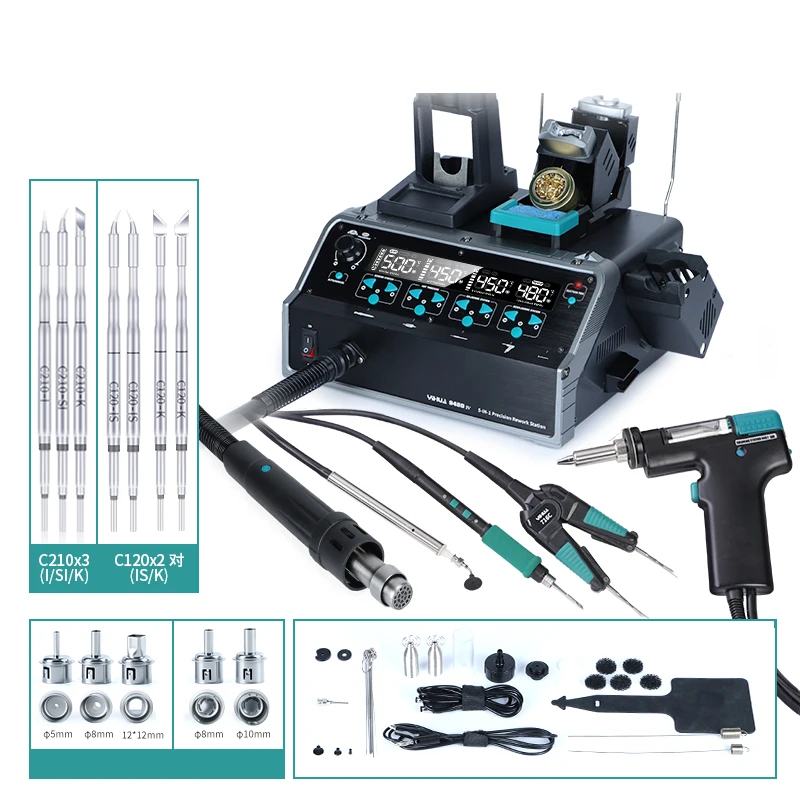 

948D-IV 5-IN-1 Soldering Station 1410W Hot Air Gun Rework Soldering Tweezers Desoldering Station Welding Tool