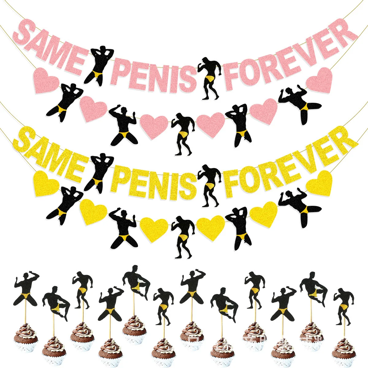 Gold Rose Gold SAME PENIS FOREVER Hen Bachelorette Party Wedding Party Decoration Supplies