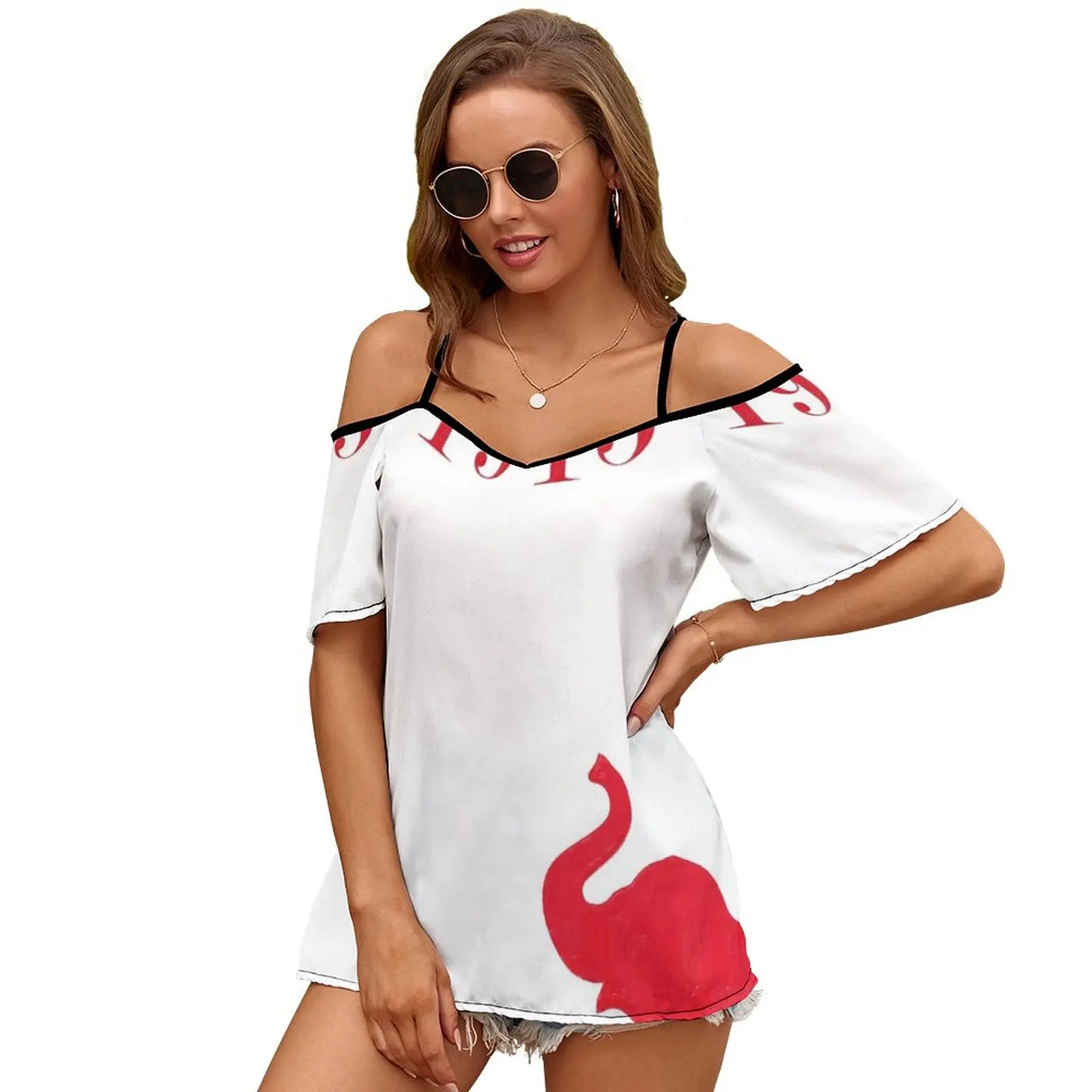 The 1913 Collar By Heavennezcree Women's T-Shirt New Fashion Printed Zipper V-Neck Short Sleeve T Shirts Casual Plus Size Red